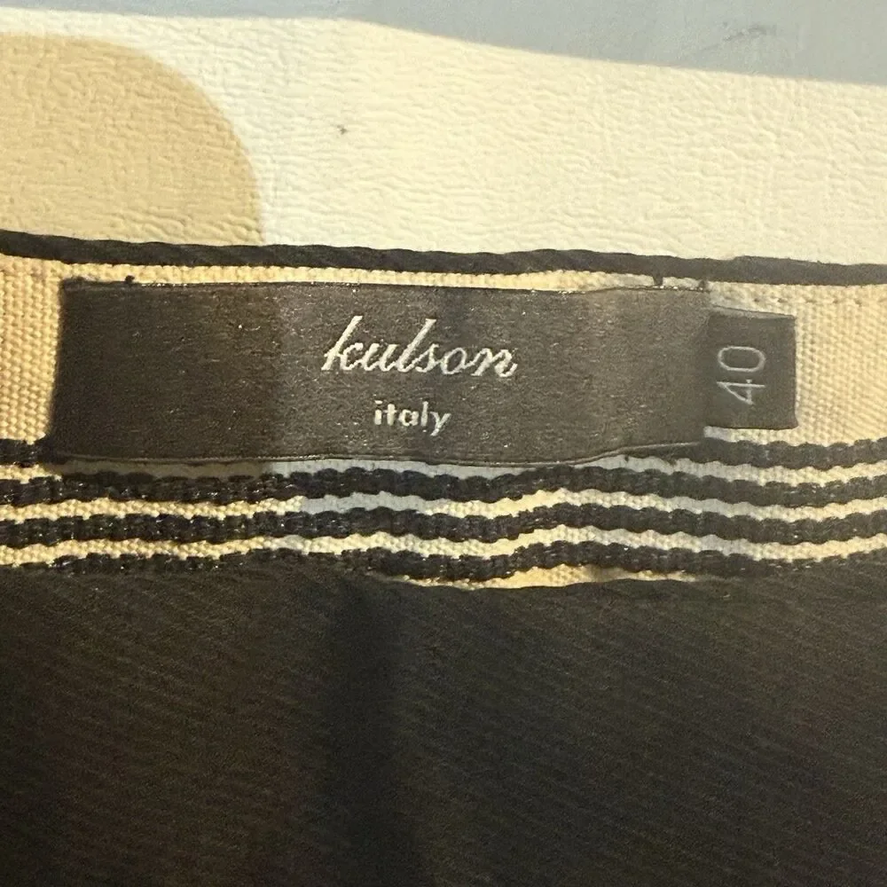 Kulson Italy Black Dress Pants Size 10 Stretch Cotton Cupro Made Italy Split Hem - Picture 5 of 16